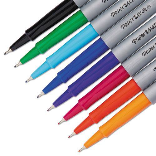 Flair Felt Tip Porous Point Pen, Stick, Ultra-Fine 0.4 mm, Assorted Ink and Barrel Colors, 8/Pack