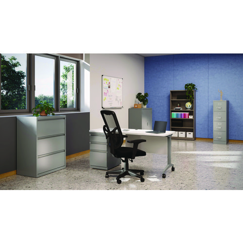 Modern Teacher Series Pedestal Desk, Left-Side Pedestal: Box/Box/File, 60" x 24" x 28.75", White/Silver