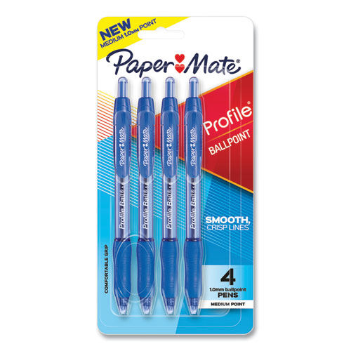 Profile Ballpoint Pen, Retractable, Medium 1 mm, Blue Ink, Translucent Blue Barrel, 4/Pack - Image 2