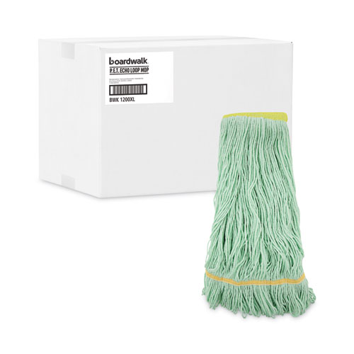 EcoMop Looped-End Mop Head, Recycled Fibers, Extra Large Size, Green, 12/CT