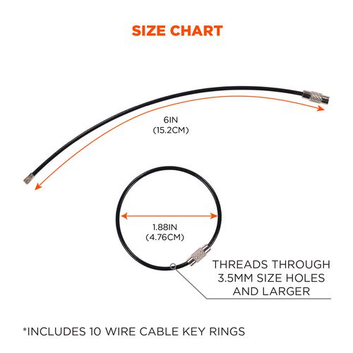 Arsenal 5719 Wire Cable Key Ring, 1.88" dia, Iron, Black, 10/Pack
