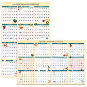 Recycled Academic Seasonal Laminated Wall Calendar, Illustrated Seasons, 24 x 37, 12-Month (July to June), 2024 to 2025