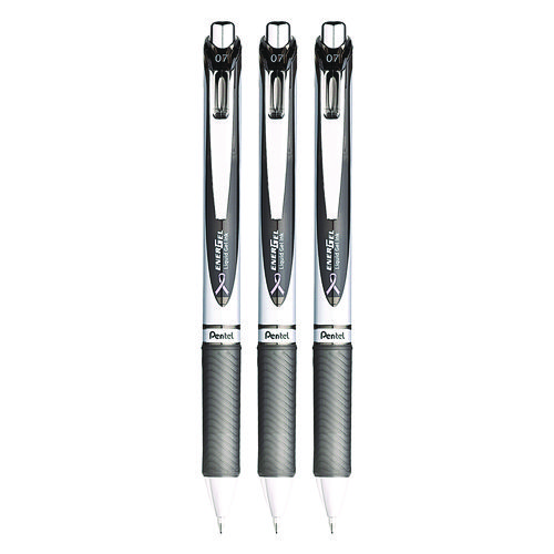 EnerGel RTX Deluxe Gel Pen, Retractable, Medium 0.7 mm, Black Ink, Black Barrel, 3/Pack
