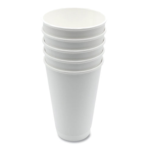 Paper Hot Cups, Double-Walled, 16 oz, White, 500/Carton