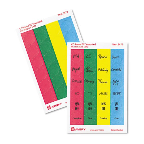 Printable Self-Adhesive Removable Color-Coding Labels, 0.75" dia, Assorted Colors, 24/Sheet, 42 Sheets/Pack, (5472)