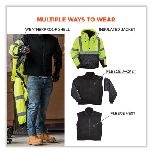 GloWear 8381 Class 3 Hi-Vis 4-in-1 Quilted Bomber Jacket, Lime, 3X-Large
