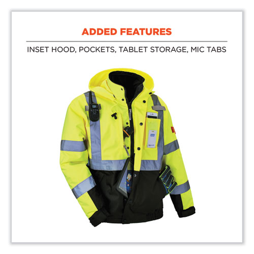 GloWear 8381 Class 3 Hi-Vis 4-in-1 Quilted Bomber Jacket, Lime, 3X-Large