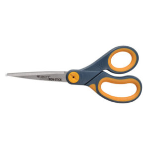Non-Stick Titanium Bonded Scissors, 8" Long, 3.25" Cut Length, Straight Gray/Yellow Handle, 3/Pack