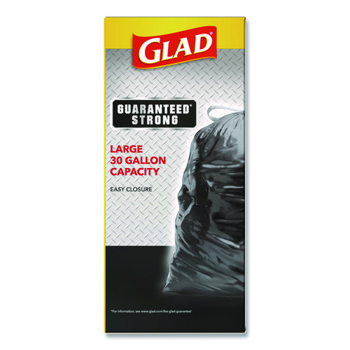 Guaranteed Strong Large Drawstring Trash Bags, Three-Ply, 30 gal, 1.05 mil, 30 x 33, Black, 28 Bags/Box, 6 Boxes/Carton