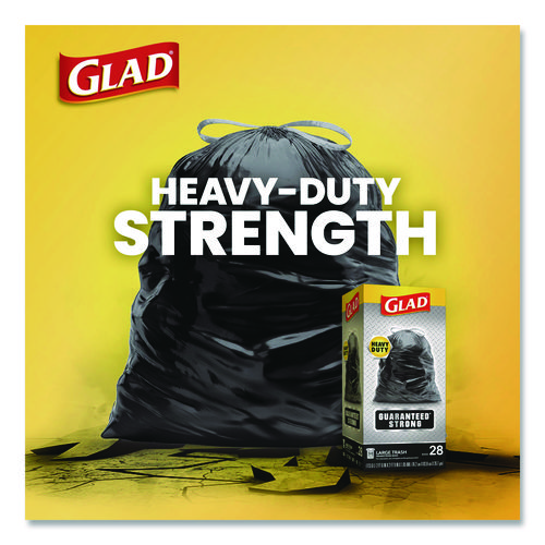 Guaranteed Strong Large Drawstring Trash Bags, Three-Ply, 30 gal, 1.05 mil, 30 x 33, Black, 28 Bags/Box, 6 Boxes/Carton