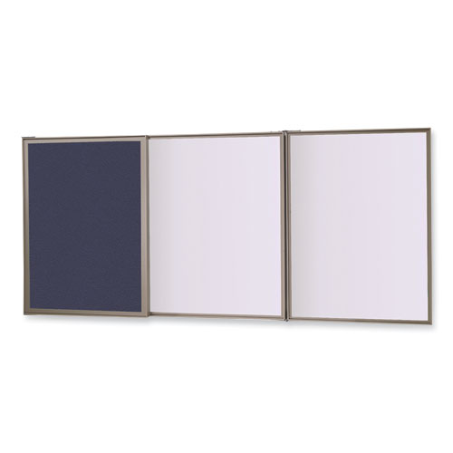 VisuALL PC Whiteboard Cabinet with Fabric Bulletin Board Exterior Doors, 36" x 24", Blue/White Surface, Satin Aluminum Frame
