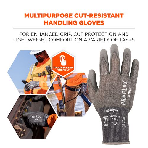 ProFlex 7044 ANSI A4 PU Coated CR Gloves, Gray, X-Small, Pair