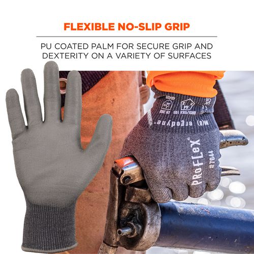 ProFlex 7044 ANSI A4 PU Coated CR Gloves, Gray, X-Small, Pair