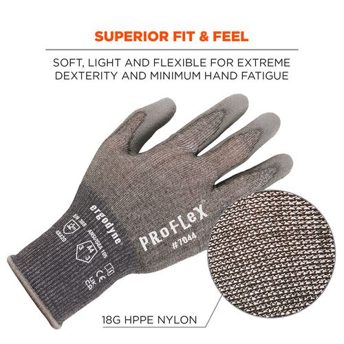 ProFlex 7044 ANSI A4 PU Coated CR Gloves, Gray, X-Small, Pair