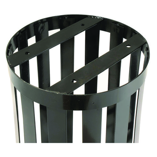 Outdoor Slatted Steel Trash Can, 24 gal, Black
