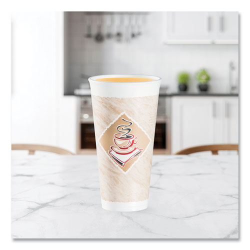 Cafe G Foam Hot/Cold Cups, 20 oz, Brown/Red/White, 20/Pack