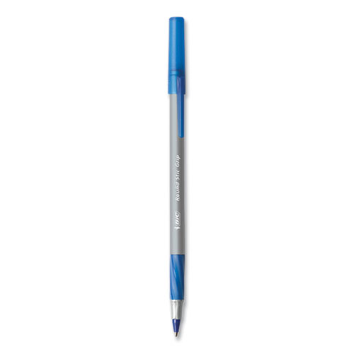 Round Stic Grip Xtra Comfort Ballpoint Pen, Stick, Medium 1 mm, Blue Ink, Gray/Blue Barrel, 144/Pack