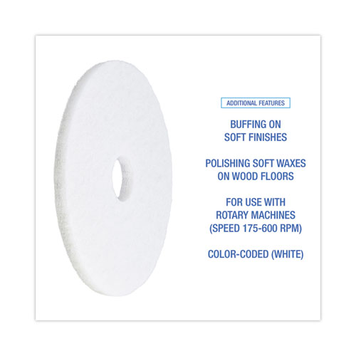 Polishing Floor Pads, 16" Diameter, White, 5/Carton - Image 4