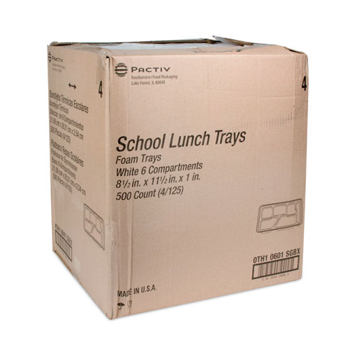 Foam School Trays, 6-Compartment Tray, 8.5 x 11.5 x 1.25, White, 500/Carton - Image 2