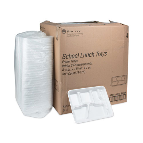 Foam School Trays, 6-Compartment Tray, 8.5 x 11.5 x 1.25, White, 500/Carton - Image 4