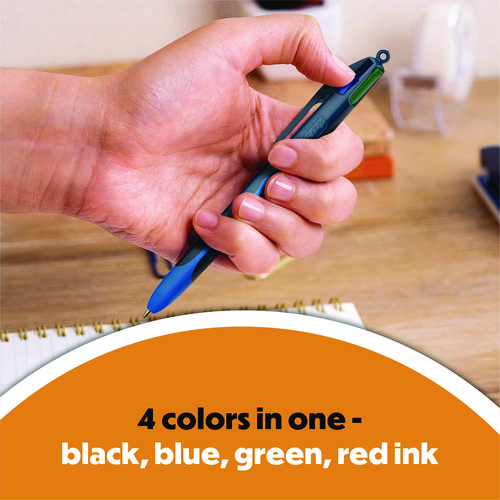 4-Color Smooth Multi-Color Ballpoint Pen, Retractable, Medium 1 mm, Black/Blue/Green/Red Ink, Black/Blue Barrel, 3/Pack