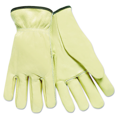 Full Leather Cow Grain Driver Gloves, Tan, Large, 12 Pairs