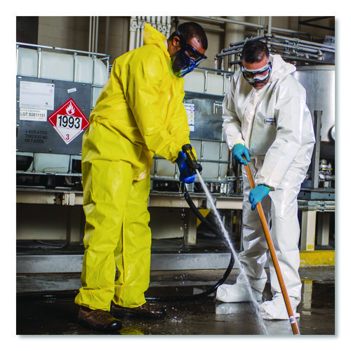 A70 Chemical Spray Protection Coveralls, Elastic Wrists, Ankles, Hood and Boots, Large, Yellow, 12/Carton