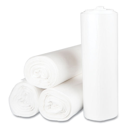 High-Density Commercial Can Liners, 56 gal, 17 mic, 43" x 48", Clear, Interleaved Roll, 25 Bags/Roll, 8 Rolls/Carton
