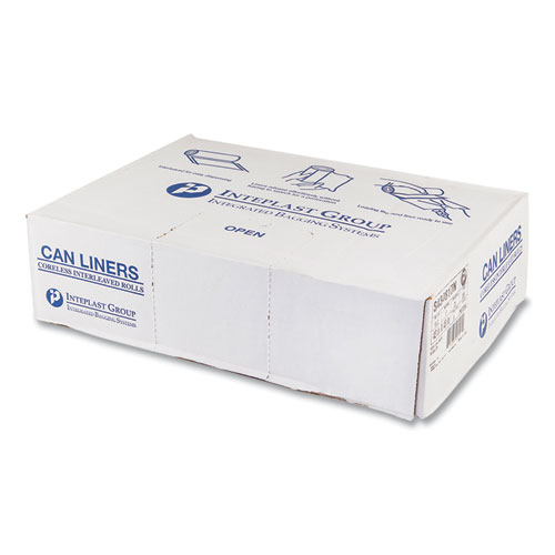 High-Density Commercial Can Liners, 56 gal, 17 mic, 43" x 48", Clear, Interleaved Roll, 25 Bags/Roll, 8 Rolls/Carton