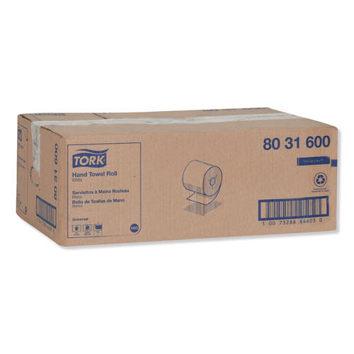 Universal Hand Towel Roll, Notched, 1-Ply, 7.5" x 630 ft, White, 6 Rolls/Carton - Image 2