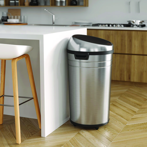 Extra-Large Sensor Trash Can with Wheels, 23 gal, Plastic/Stainless Steel, Silver/Black