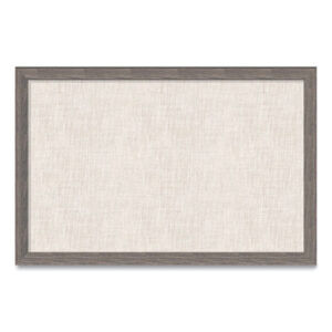 Linen Bulletin Board with Rustic Frame, 36" x 24" (Actual Size: 35" x 23"), Beige Surface, Brown Wood Frame