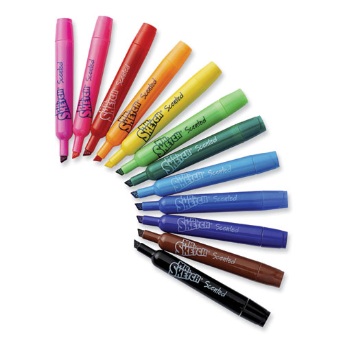 Scented Watercolor Marker, Broad Chisel Tip, Assorted Colors, 12/Set