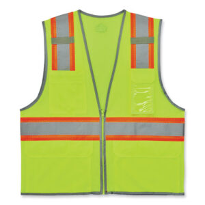 GloWear 8246Z-S Single Size Class 2 Two-Tone Mesh Vest, Polyester, X-Large, Lime