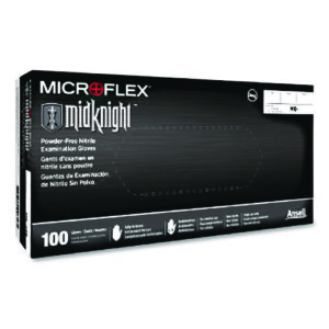 MICROFLEX MidKnight Powder-Free Nitrile Gloves, 4.7 mil Palm, 5.9 mil Fingers, 2X-Large, Black, 100/Box