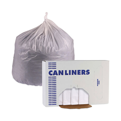 Linear Low Density Industrial Can Liners, 45 gal, 0.9 mil, 40" x 46", White, Flat Pack, 100/Carton