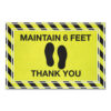 Message Floor Mats, 24 x 36, Black/Yellow, "Maintain 6 Feet Thank You"