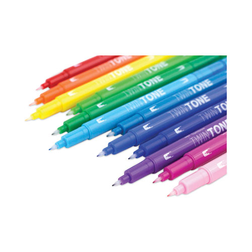 TwinTone Dual-Tip Markers, Extra-Fine/Broad Tips, Assorted Colors, Dozen