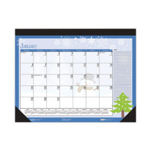 Recycled Desk Pad Calendar, Illustrated Seasons Artwork, 18.5 x 13, Black Binding/Corners,12-Month (Jan to Dec): 2025
