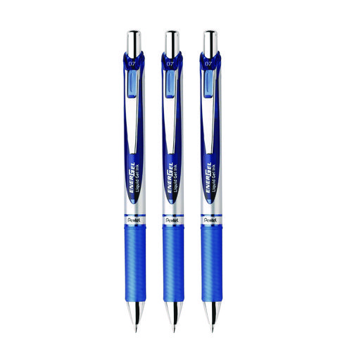 EnerGel RTX Gel Pen, Retractable, Medium 0.7 mm, Blue Ink, Blue/Silver Barrel, 3/Pack - Image 2