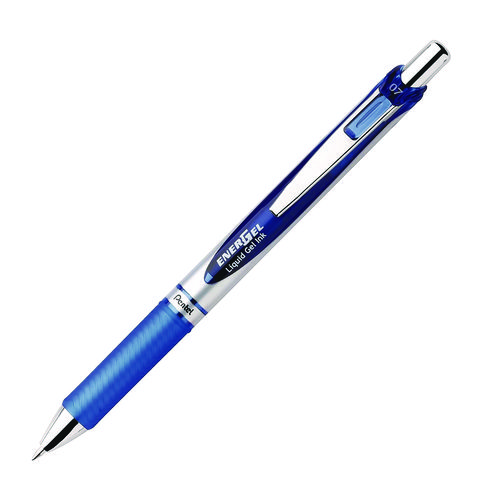 EnerGel RTX Gel Pen, Retractable, Medium 0.7 mm, Blue Ink, Blue/Silver Barrel, 3/Pack - Image 3
