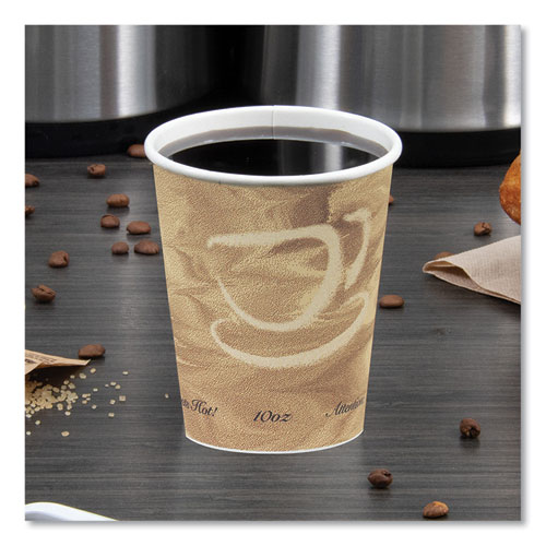Single Sided Poly Paper Hot Cups, 10 oz, Mistique Design, 50/Bag, 20 Bags/Carton