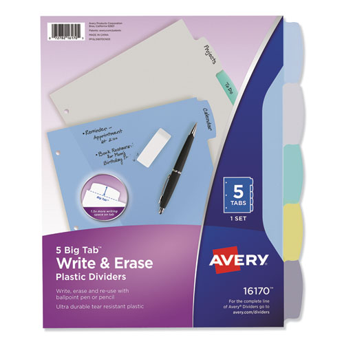 Avery&reg; Big Tab&trade; Write & Erase Plastic Dividers, 5 tabs, 1 set