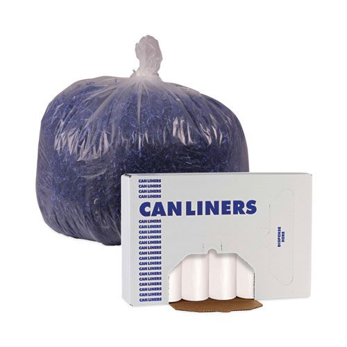 High Density Industrial Can Liners Coreless Rolls, 33 gal, 16 mic, 33" x 40", Natural, Perforated, 25 Bags/Roll, 10 Rolls/CT