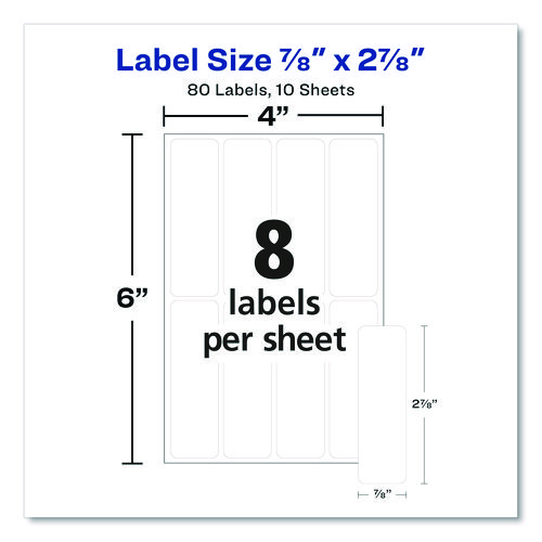 Erasable ID Labels, Inkjet/Laser Printers, 0.88 x 2.88, White, 8/Sheet, 10 Sheets/Pack
