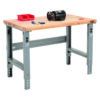 Standard Duty Butcher Block Top Adjustable Height Workbench, 48 x 30 x 30.88 to 36.88, Gray