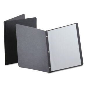 Title Panel and Border Front Report Cover, Three-Prong Fastener, 0.5" Capacity, 8.5 x 11, Black/Black, 25/Box