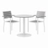 Eveleen Outdoor Patio Table with Two Gray Powder-Coated Polymer Chairs, 30" Dia x 29h, Designer White
