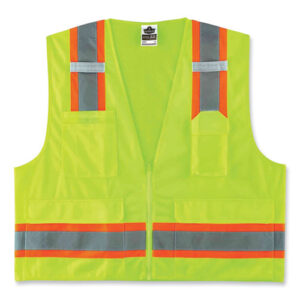 GloWear 8248Z Class 2 Two-Tone Surveyors Zipper Vest, Polyester, 2X-Large/3X-Large, Lime