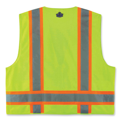 GloWear 8248Z Class 2 Two-Tone Surveyors Zipper Vest, Polyester, 2X-Large/3X-Large, Lime